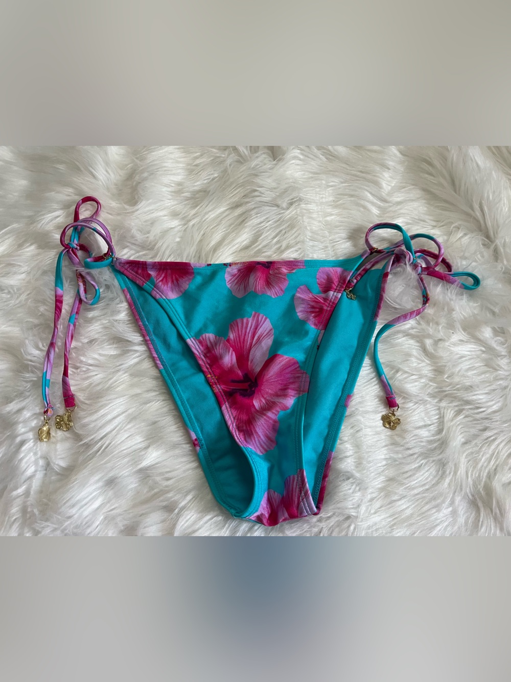 No Boundaries Turquoise & Pink Floral Tie-Side Bikini Bottom